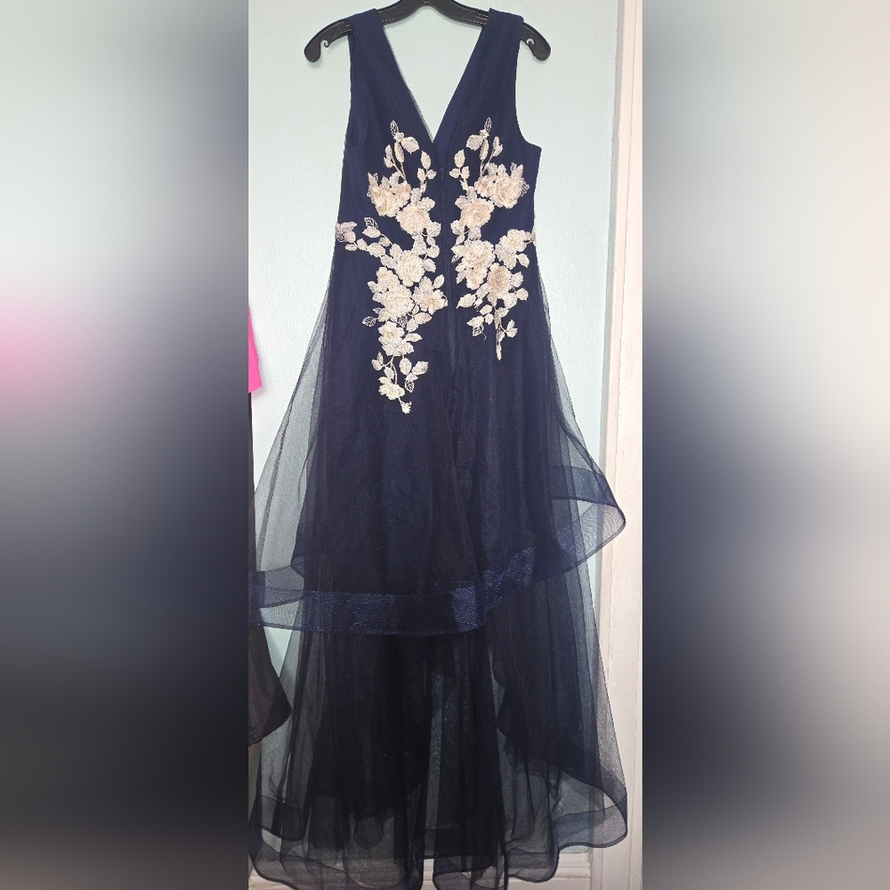 BCBGMaxAzria Black and Cream High Low Gown